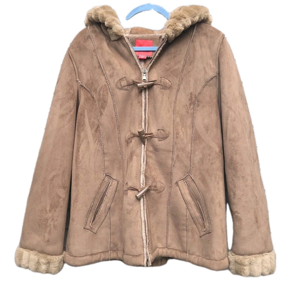 Vintage Y2K Esprit Faux Suede Shearling Coat Women's XL  Jacket NWOT 2000s - Picture 2 of 12
